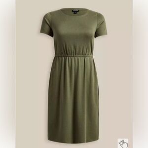 Torrid Green At The Knee Slub Rib Side Slit T-Shirt Dress Size 1 1X 14-16